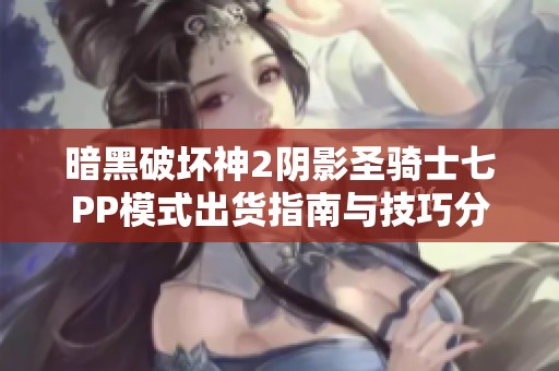 暗黑破坏神2阴影圣骑士七PP模式出货指南与技巧分享